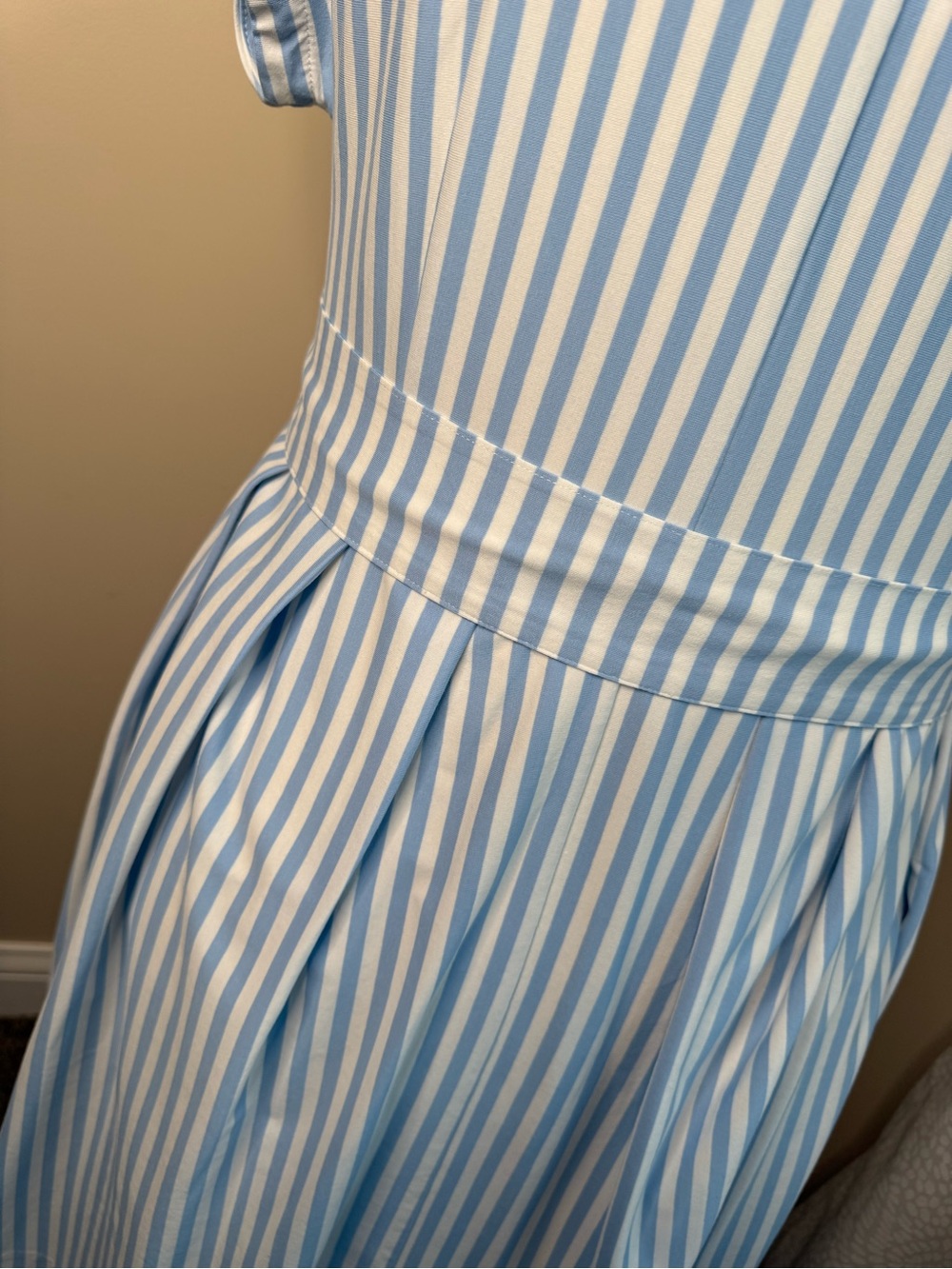 41 Hawthorn Blue and White Striped Tie-Front Midi Dress - Picture 4 of 8